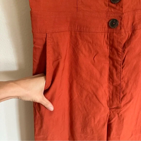 Maeve The Portside Jumpsuit 10 Wide Leg Linen Blend Square Neck Rust Orange NWT - Picture 7 of 15